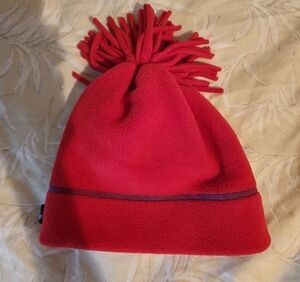 Vibrant Red Kids Fleece Pom-Pom Hat